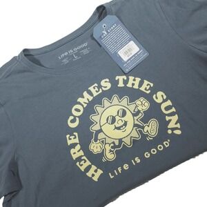 Life Is Good Womens T Shirt Graphic Print Here Comes The Sun Short Sleeve Blue L